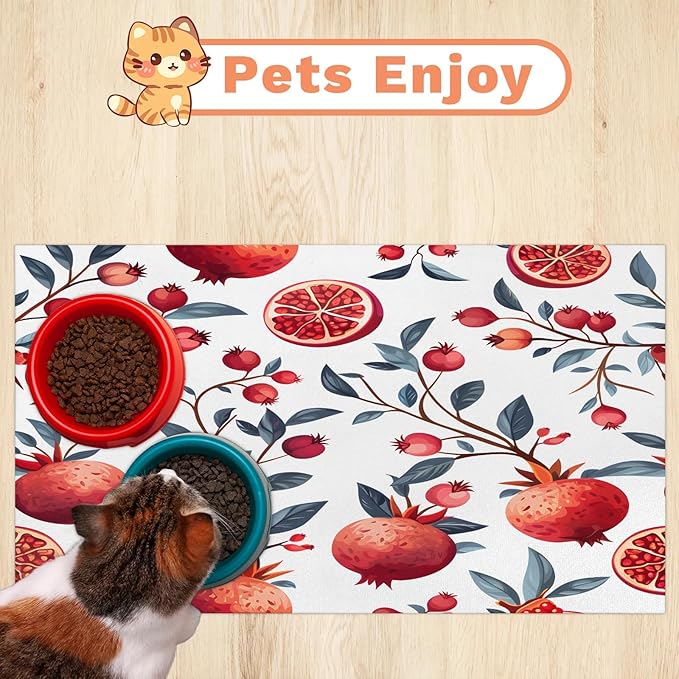 Pomegranate Dog Food Mat for Floors Absorbent Dog Bowl Mat for Food and Water Dispenser Quick Dry Cat Food Placemat Pet Supplies 24" x 32", Leaves