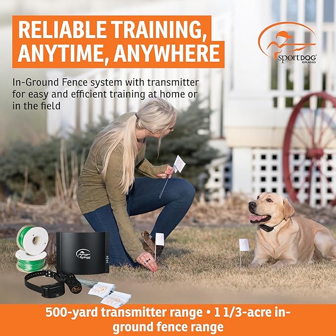 SportDOG Contain + Train System - Creates Secure Play Area - Adjustable Neck Collar - Electric Fence - Durable Fencing - Waterproof - Covers 1 1/3 Acres, 1 Collar