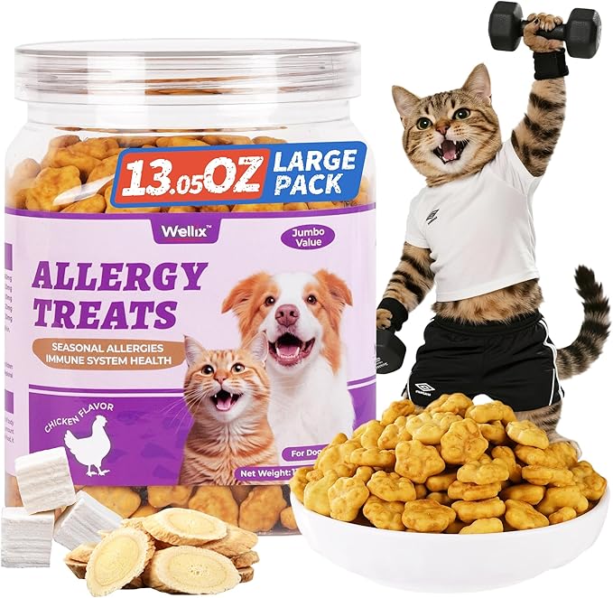 13.05 oz Wellix Allergy Treats for Dogs & Cats - Cat & Dog Allergy & Immune Support - Cat Allergy Relief, Dog Itch Relief - for Small, Medium, Large Dogs&Cats - Kitten Treat, Puppy Treat