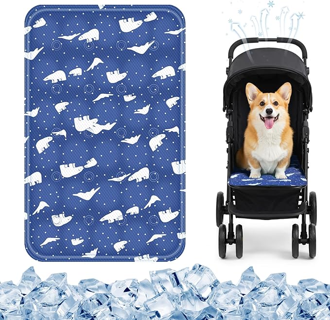 Nuanchu Dog Stroller Cooling Mat Waterproof Outdoor Pet Cooling Mat Washable Summer Cat Sleeping Blanket for Pet Stroller(11.81 x 19.69 Inches,Royal Blue Bear)