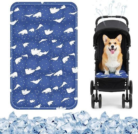 Nuanchu Dog Stroller Cooling Mat Waterproof Outdoor Pet Cooling Mat Washable Summer Cat Sleeping Blanket for Pet Stroller(11.81 x 19.69 Inches,Royal Blue Bear)