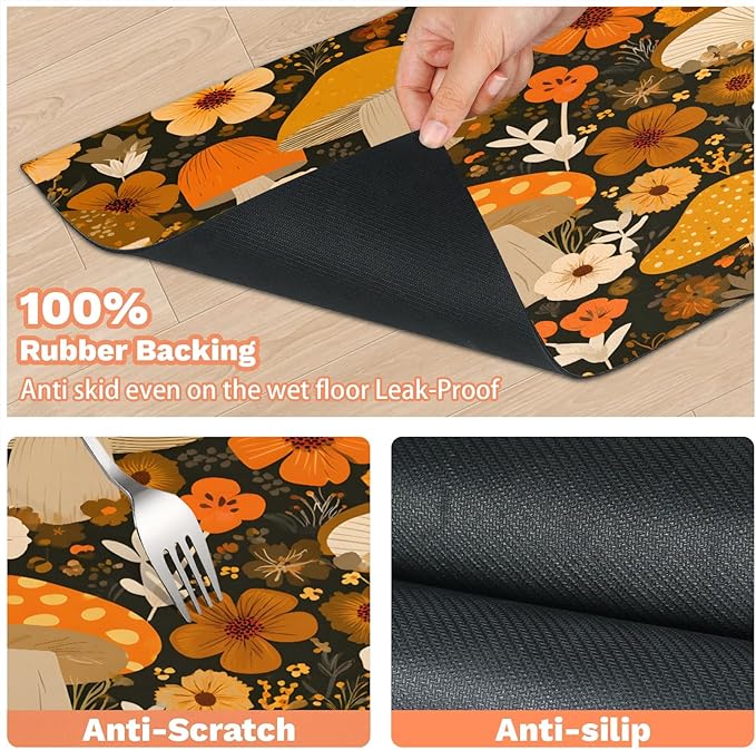 Mushroom Dog Food Mat for Floors Absorbent Dog Bowl Mat for Food and Water Dispenser Quick Dry Cat Food Placemat Pet Supplies 16" x 24", Wildflower