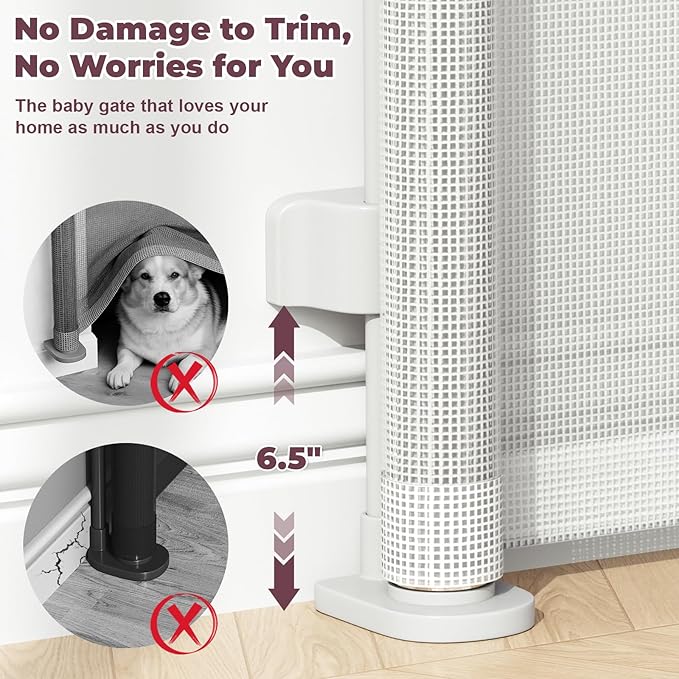 Retractable Baby Gates for Doorways, 58" Extra Wide Mesh Child Dog Gate for Stairs, 34" Tall Toddler Pet Gate Indoor and Outdoor, Easy Install, Essential for Home Safety, White