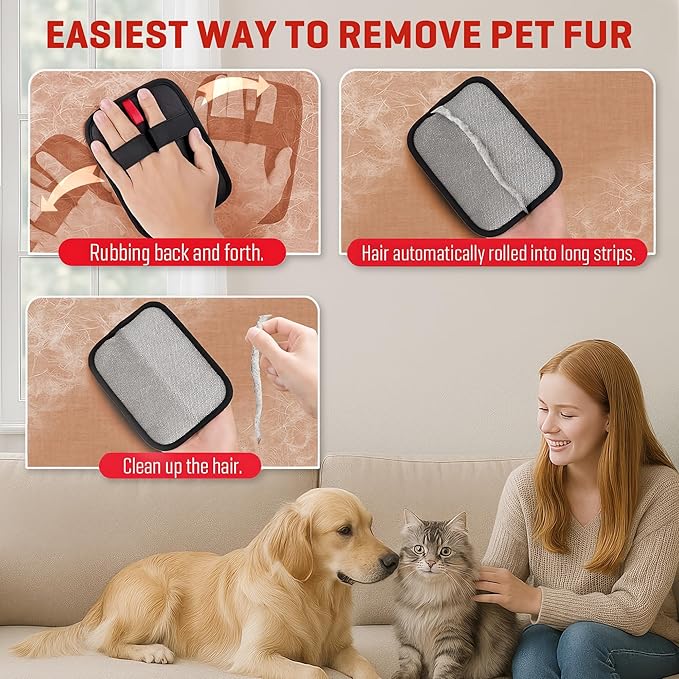 Pet Hair Remover Gloves for Cats & Dogs, Electrostatic Pet Hair Removal Gloves Brush for Pets Hair, Upgraded Animal Fur Removal Tool, Reusable Cats & Dogs Grooming Gloves for Hair Removal (1)