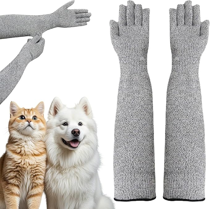 Cat Grooming Gloves & Arm Sleeves, Bite & Scratch Resistant, Pet Handling Sleeves for Cat Nail Trimming, Anti-Scratch Protection Ultra-Flexible Grooming Gloves