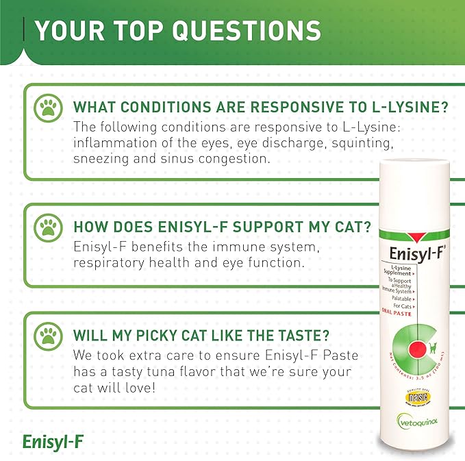 Vetoquinol Enisyl-F Oral Paste: L-Lysine Supplement for Cats - Tuna Flavor, 3.5oz (100mL) Pump