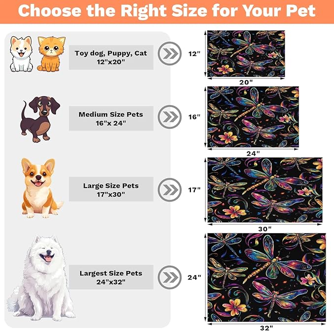 Dragonfly Dog Food Mat for Floors Absorbent, Quick Dry Water Dispenser Mat for Food, Water, Pet Supplies 12" x 20",