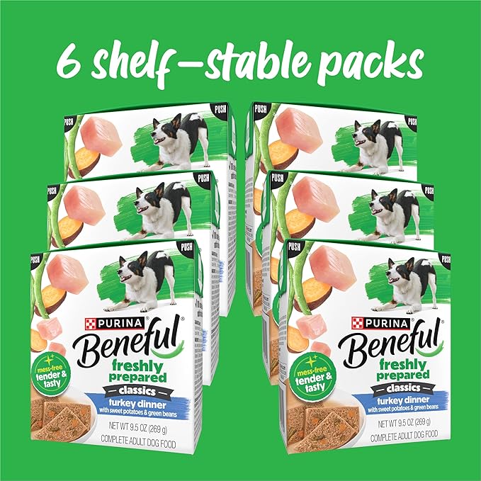 Purina Beneful Freshly Prepared Classics Turkey Dinner with Sweet Potatoes and Green Beans Pate Dog Food - 9.5 oz Carton (Pack of 6)