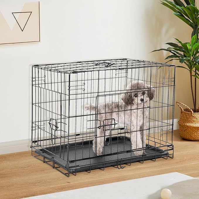 Sweetcrispy 24.4 Inch Single-Door Dog Crate, Durable Metal Pet Kennel with Secure Lock, Foldable Design, Removable Tray for Easy Cleaning, Small Dogs Training & Travel Portable Puppy Cage