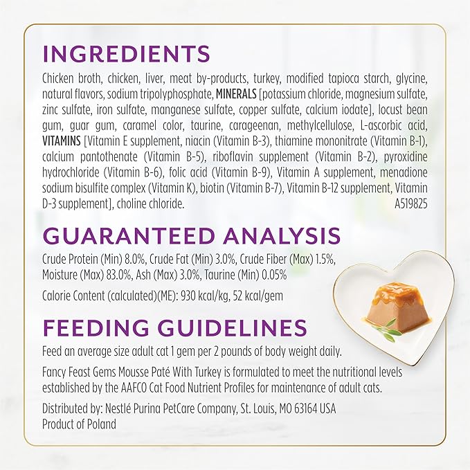 Purina Fancy Feast Gems Pate Mousse Wet Cat Food in Gravy with Turkey - 4 oz. (Pack of 8)