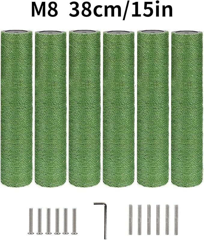 BNOSDM 6 Pack M8 15”x2.75” Cat Tree Scratching Post Replacement Parts for Indoor Cats Tower Rope Scratch Poles Refill Sisal Pole Part for Refurbishment Accessories Spare Green