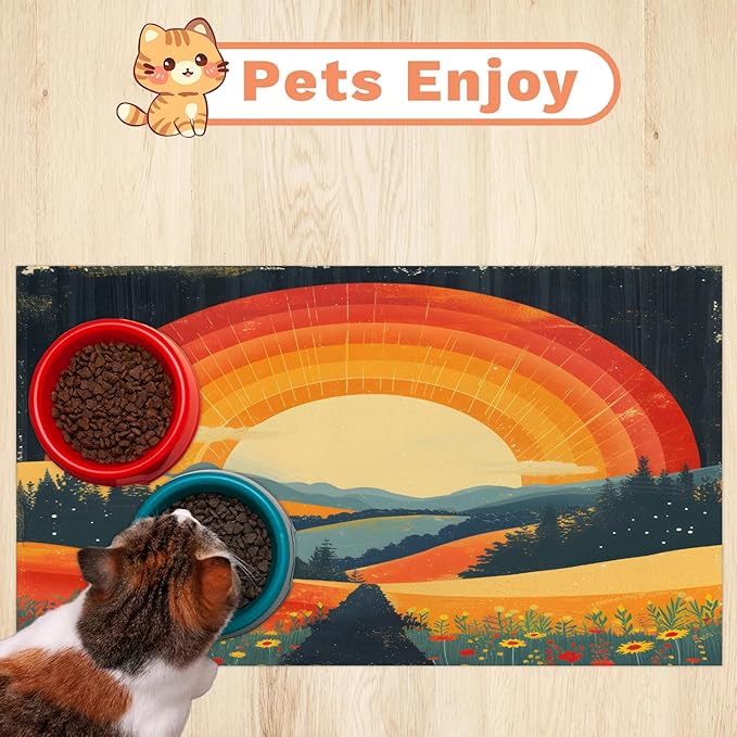 Sun Dog Food Mat for Floors Absorbent, Quick Dry Water Dispenser Mat for Food, Water, Pet Supplies 12" x 20", Wildflower