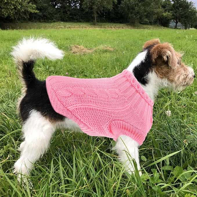 Warm Dog Sweater Turtleneck Pullover Knitted Thermal Coat Size 4 Pink for Winter Puppy Clothing Pet Supply