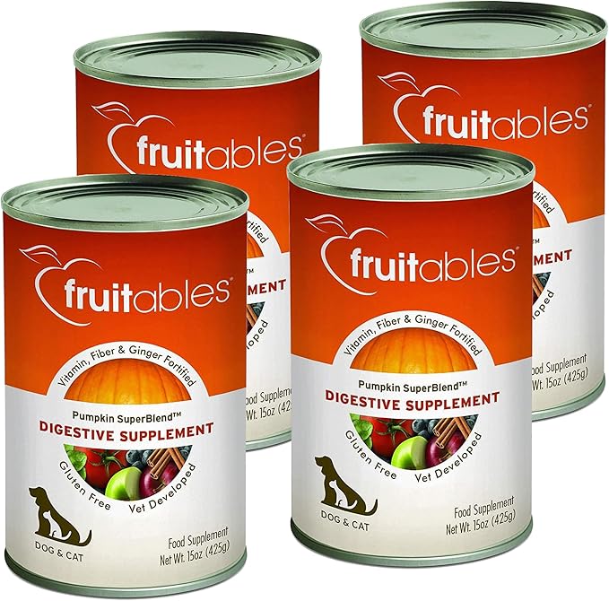Fruitables Pumpkin Digestive Supplement – Made in USA Canned Pumpkin Puree for Dogs & Cats - Dog Digestive Support - 15 oz (4 Pack)