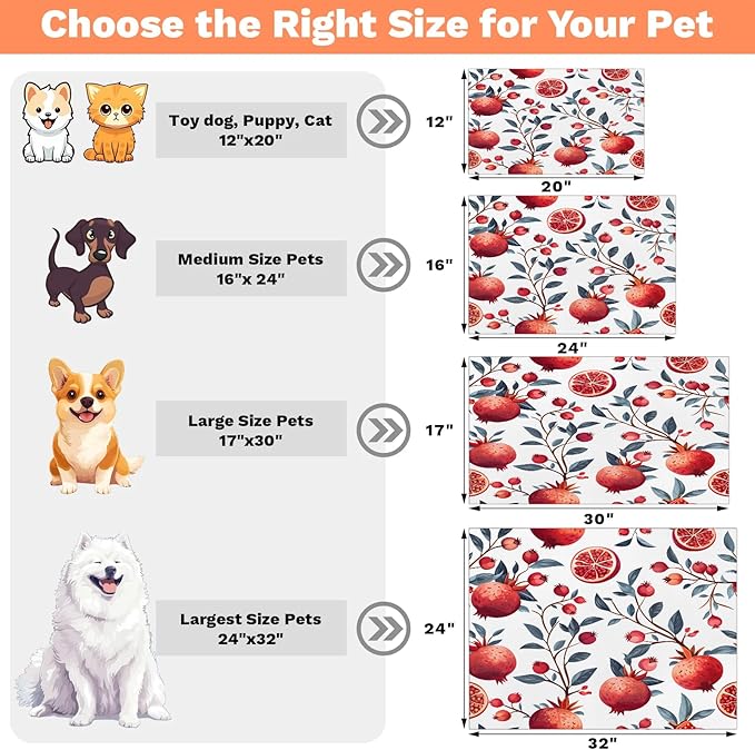 Pomegranate Dog Food Mat for Floors Absorbent Dog Bowl Mat for Food and Water Dispenser Quick Dry Cat Food Placemat Pet Supplies 24" x 32", Leaves
