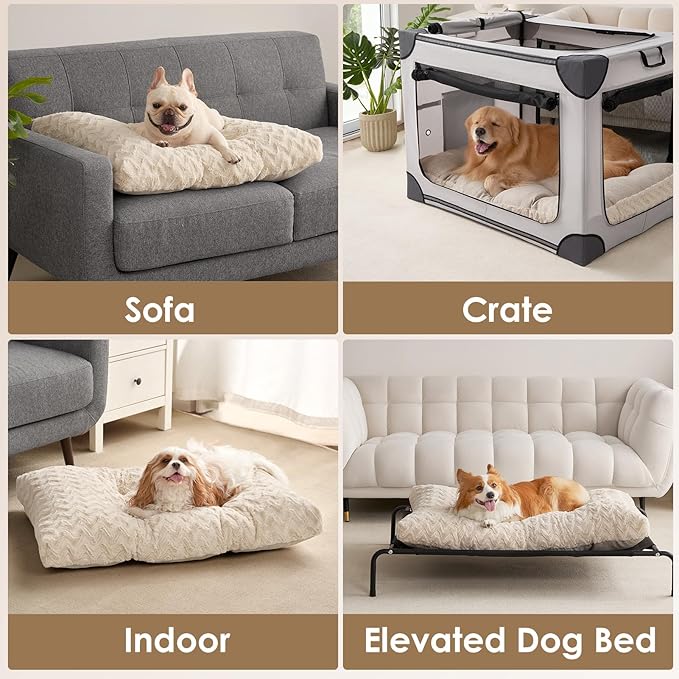 EHEYCIGA Washable Small Dog Bed for Crate 23x18 Inch, Reversible Kennel Pad for Puppy Weight Up to 25 lbs, Plush and Comfy Pet Sleeping Mat, Beige