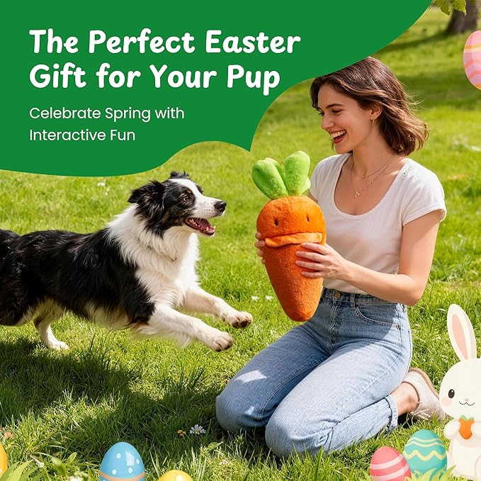 Nocciola Easter Plush Carrot Dog Toy Set – Spring Hide & Seek 5 Mini Carrots Inside a Large Plush Carrot with Squeaky & Crinkle Sounds for Small to Large Breed for Dogs