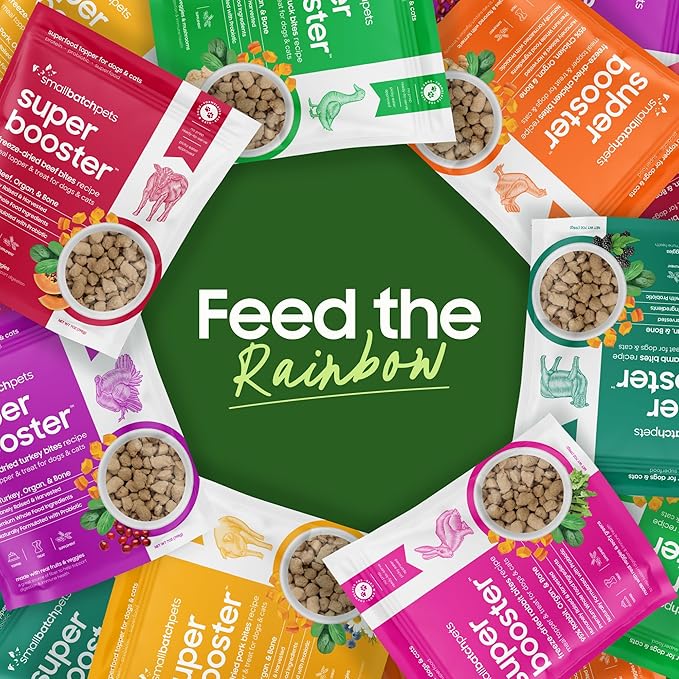 smallbatch Freeze Dried Dog Treats, Superfood Food Topper Turkey Bites for Dogs & Cats, Probiotics, Organic Ingredients, High Protein, Grain Free Healthy Food Topper, Made in The USA, 18 oz Bag