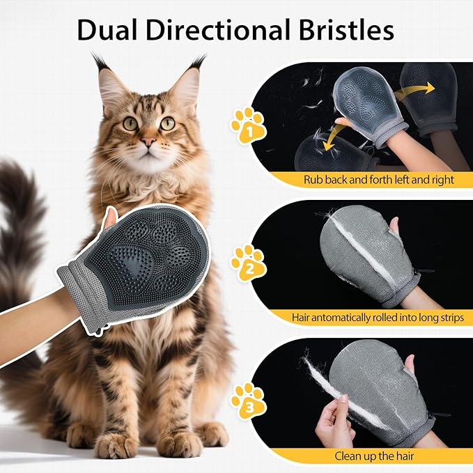 LIANZIMAU Dual Side Pet Hair Remover Glove Electrostatic Pet Hair Remover for Cat Dog Furniture Couch Car Seats Reusable with Thumb Hole Adjustable Wrist Strap (1 PCS)