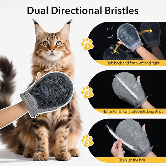 LIANZIMAU Dual Side Pet Hair Remover Glove Electrostatic Pet Hair Remover for Cat Dog Furniture Couch Car Seats Reusable with Thumb Hole Adjustable Wrist Strap (1 PCS)
