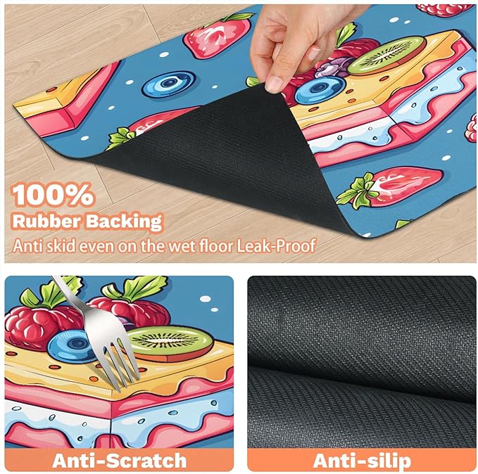 Fruit Cake Dog Food Mat for Floors Absorbent Dog Bowl Mat for Food and Water Dispenser Quick Dry Cat Food Placemat Pet Supplies 17" x 30", Sweet