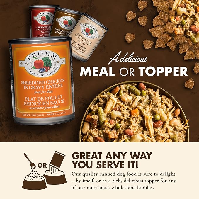 Fromm Four-Star Nutritionals Shredded Chicken in Gravy Entrée Dog Food - Premium Wet Dog Food - Chicken Recipe - Case of (12) 12 oz Cans