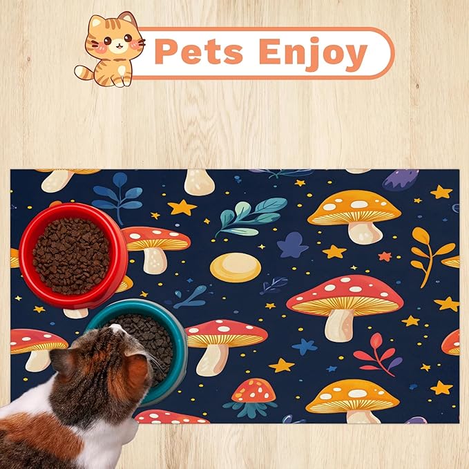Mushroom Dog Food Mat for Floors Absorbent Dog Bowl Mat for Food and Water Dispenser Quick Dry Cat Food Placemat Pet Supplies 16" x 24", Leaf Star
