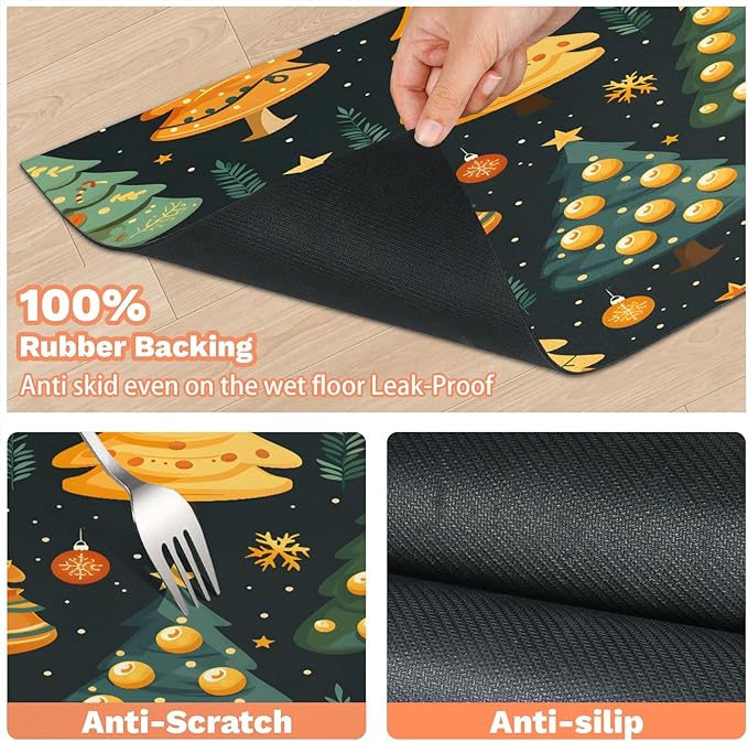 Christmas Trees Dog Food Mat for Floors Absorbent, Quick Dry Water Dispenser Mat for Food, Water, Pet Supplies 17" x 30", Xmas Tree