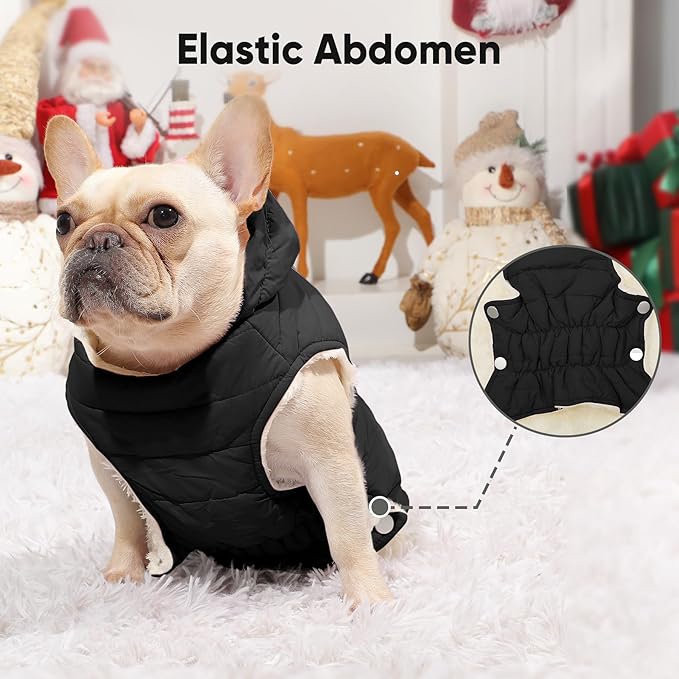 Fleece Lining Dog Hoodie with Harness Built in,Extra Warm Medium Dog Jacket in Winter Doggie Coats with Drawstring Hooded,Black XL