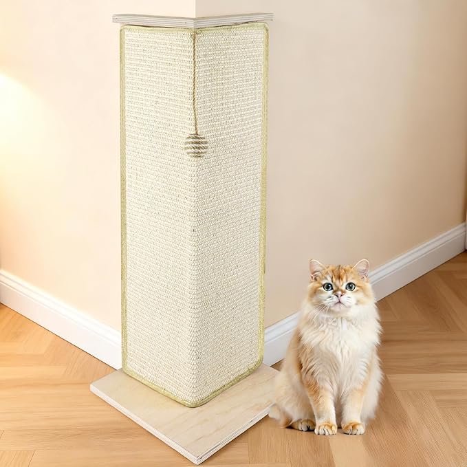 28.8" Tall Couch Corner Cat Scratcher, Sisal Scratching Pad with Toy Ball for Sofa, Stylish Modern Furniture Protector, Easy Assembly Cat Scratching Post