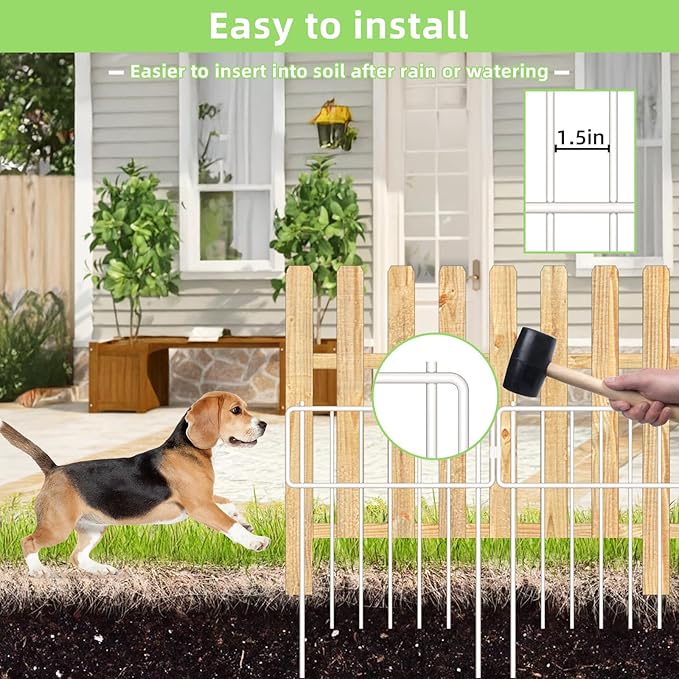 10 Pack Animal Barrier Fence, No Dig Fence Decorative Fences, 17in(H) x10ft(L) Rustproof Metal Small Garden Fence Border for Dogs Rabbits, Bottom Blocker for Outdoor Yard Patio, White
