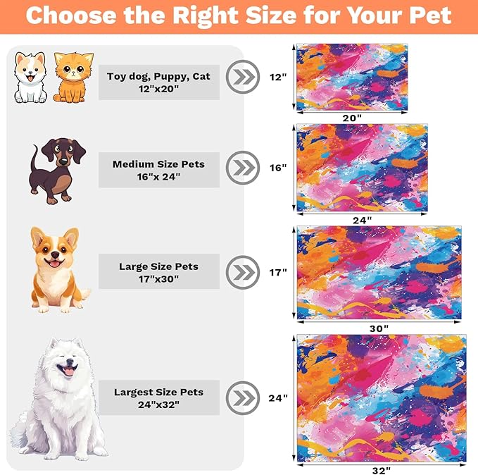 Colorful Graffiti Dog Food Mat for Floors Absorbent Dog Bowl Mat for Food and Water Dispenser Quick Dry Cat Food Placemat Pet Supplies 12" x 20", Funny Cool