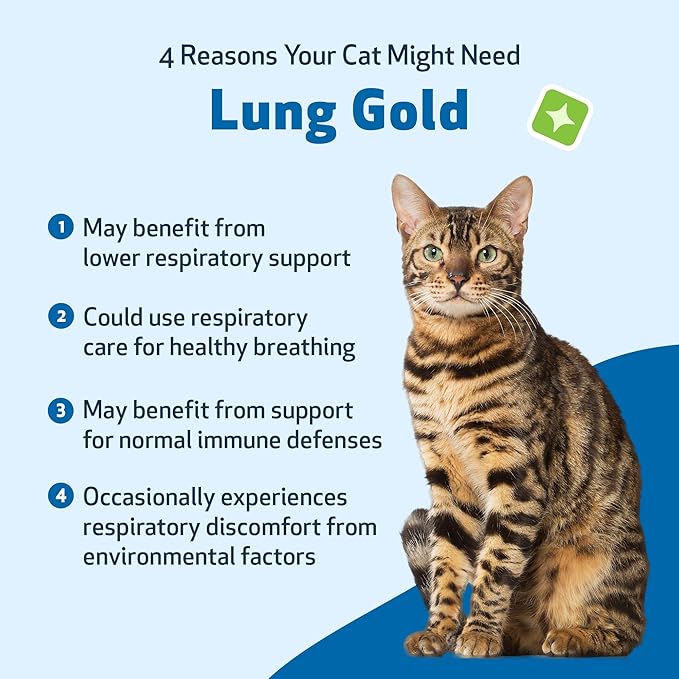 Pet Wellbeing Lung Gold for Cats - Respiratory Support for Feline Lungs, Healthy Immune Defenses Lower Respiratory Tract - NASC Certified & Vet-Formulated - 4 oz Liquid