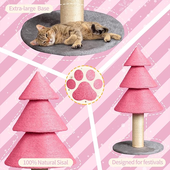 31.5" Christmas Tree Cat Scratching Post,Sisal Cat Scratching Tree Cat Scratch Tower for Kitty and Adult Cats (Pink)