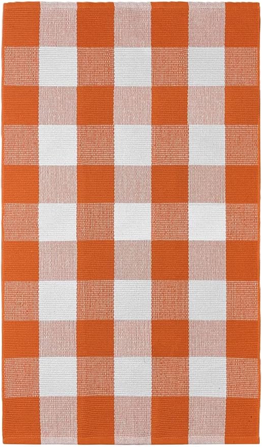 KOZYFLY Buffalo Plaid Rug 27.5x43 Inches Orange and White Checke Rug Halloween Fall Door Mat Cotton Washable Area Rugs Door Mat Outdoor Entrance for Front Porch Entryway Fall Farmhouse