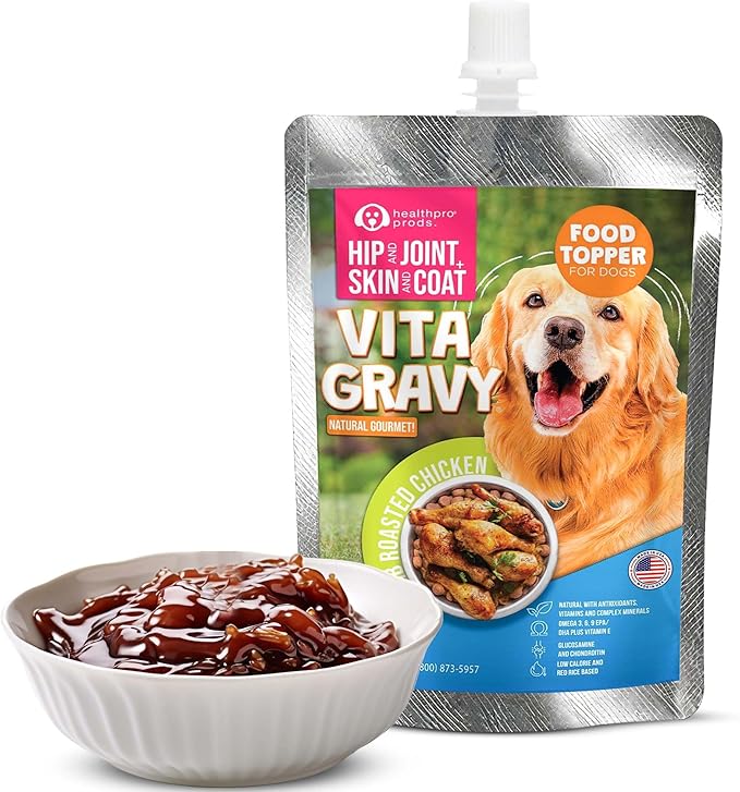 Healthpro VitaGravy® Dog Food Topper, Natural Dog Treat. Real, Herb Roasted Chicken Purée Delicious and Delightful. Dogs Love its Irresistable Real Human, Food-Grade Ingredients! 3.5oz, 3 Pk
