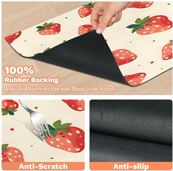 Strawberry Fruit Dog Food Mat for Floors Absorbent Dog Bowl Mat for Food and Water Dispenser Quick Dry Cat Food Placemat Pet Supplies 24" x 32", Polka Dots