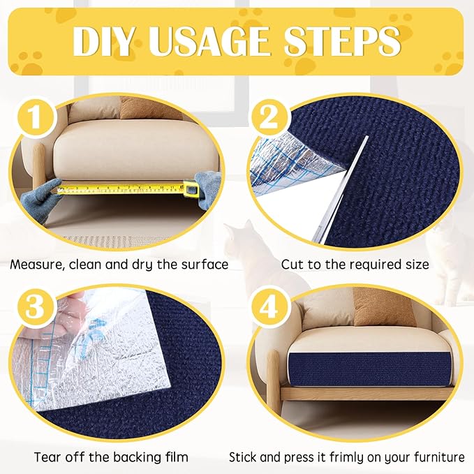 Self-Adhesive Cat Scratch Mat Trimmable Cat Scratching Post Carpet 79in Durable Carpet Mat Pad Replacement for Cat Tree Shelves Post Couch, Furniture, Walls & Doors DIY Cat Climbing Mat(Dark Blue)