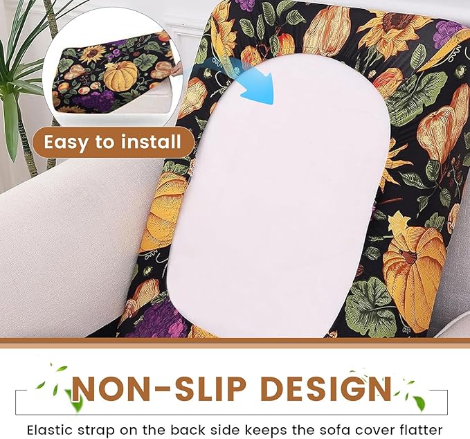 HANDONTIME 8Pcs Outdoor Patio Cushion Covers Pumpkin Stretch Couch Cushion Cover Patio Couch Slipcover for Outdoor/Indoor Washable Non-Slip Furniture Protector for Pet (Thanksgiving,Cover Only)