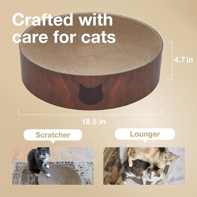 Necoichi Cat Scratcher Bowl for Indoor Cats - Cat Scratching Lounger with Reversible Usability and Extra Comfort for Lounge, Cardboard Bed Couch / (XL, Dark Cherry)