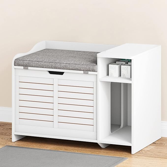 Cat Litter Box Enclosure, Litter Box Enclosure with Top Opening with Cushion, Cat Litter Box Cabinet Furniture Hidden, Litter Box Hidden, Cat House, White Medium