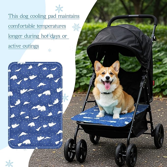 Nuanchu Dog Stroller Cooling Mat Waterproof Outdoor Pet Cooling Mat Washable Summer Cat Sleeping Blanket for Pet Stroller(11.81 x 19.69 Inches,Royal Blue Bear)