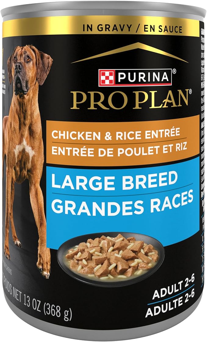 Purina Pro Plan Gravy Wet Dog Food for Large Dogs,Large Breed,Chicken and Rice Entrée - 13 oz. Cans,(Pack of 24)