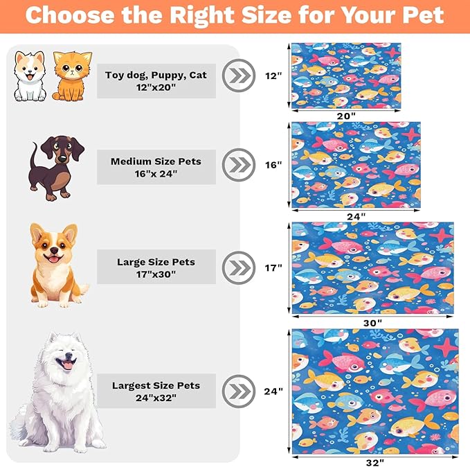Cute Fish Dog Food Mat for Floors Absorbent Dog Bowl Mat for Food and Water Dispenser Quick Dry Cat Food Placemat Pet Supplies 12" x 20", Ocean