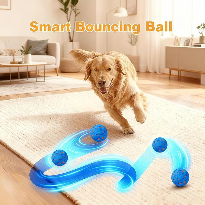 Dog Balls: Interactive Dog Ball, Self-Moving Dog Toy with Auto-Rolling & Bouncing, E-TPU Material, IP54 Waterproof, Motion-Activated (Blue, Large)