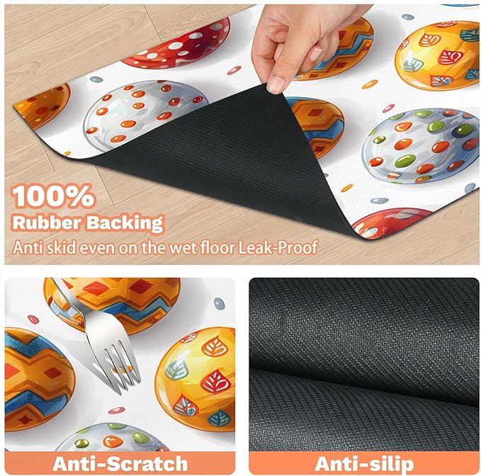Easter Eggs Dog Food Mat for Floors Absorbent Dog Bowl Mat for Food and Water Dispenser Quick Dry Cat Food Placemat Pet Supplies 12" x 20",