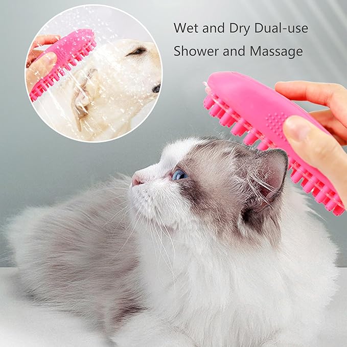 Pet Bath & Massage Brush for Dog & Cat with Short or Long Hair,Rubber Grooming Brush for Brushing,Massaging,Bathing,Shampooing and Reducing Hairballs,Soft Curry Comb with Removable Screen (Pink)