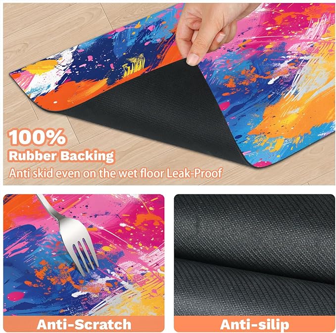 Colorful Graffiti Dog Food Mat for Floors Absorbent Dog Bowl Mat for Food and Water Dispenser Quick Dry Cat Food Placemat Pet Supplies 12" x 20", Abstratc Graffiti