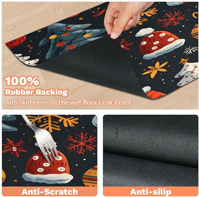 Merry Christmas Dog Food Mat for Floors Absorbent, Quick Dry Water Dispenser Mat for Food, Water, Pet Supplies 24" x 32", Sock Ball