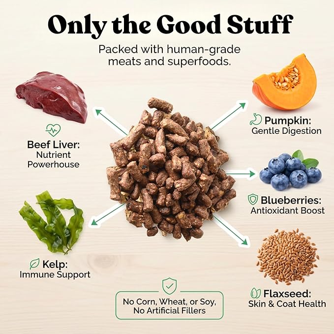 healthybud Raw Dog Food, Freeze Dried Beef Bites, Grain Free Puppy Food, Human Grade, High Protein, Dehydrated Real Meat Dog Treats & Toppers, 14.1 oz